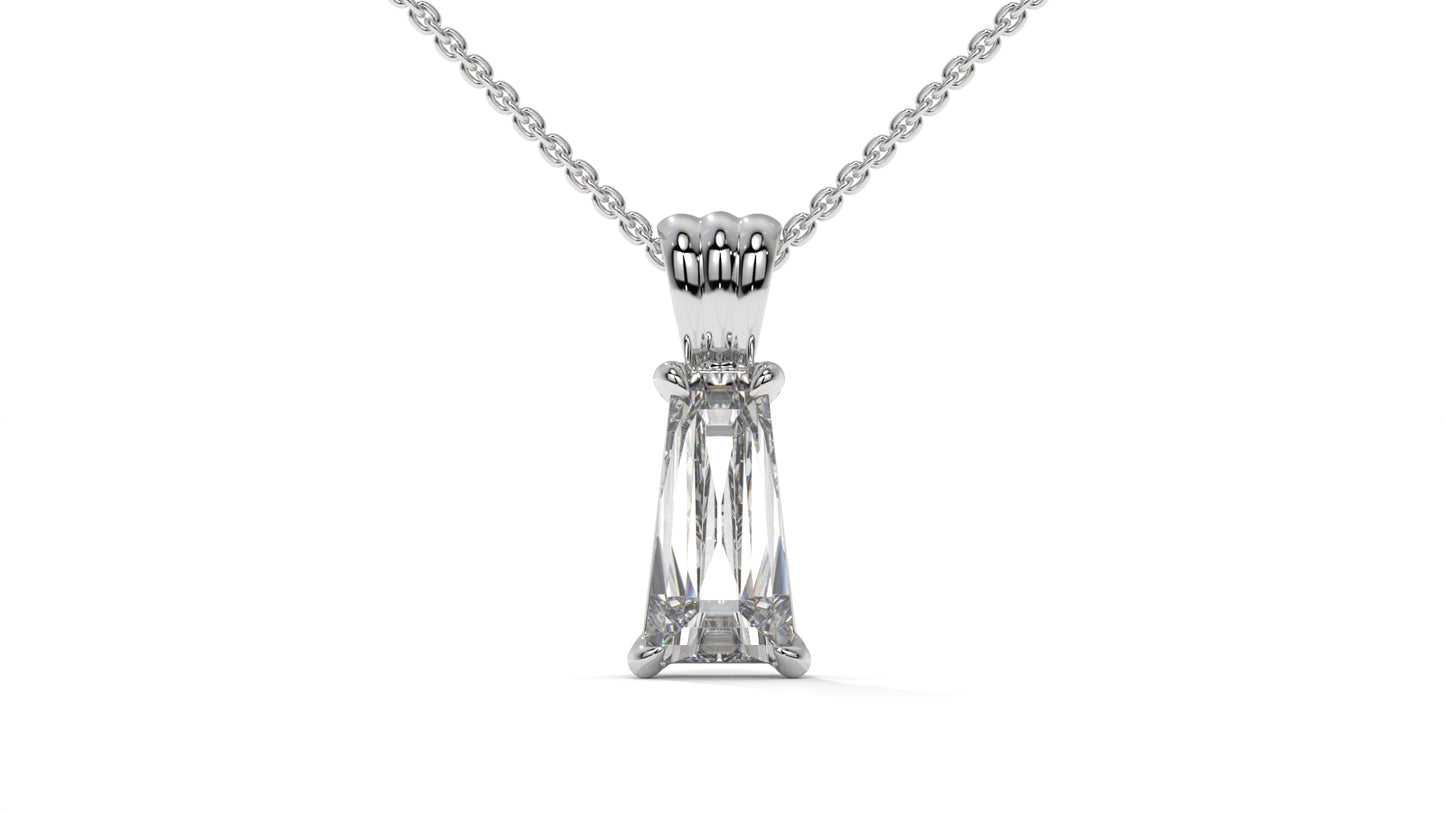 2.00 CTW Tapered Baguette Diamond Solitaire Pendant in 14K White Gold – Secure Claw-Prong Setting