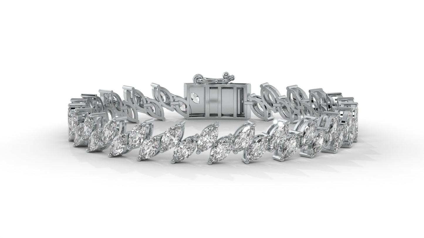 12.50 CTW Marquise Diamond Bracelet in 14K White Gold – Double Row Design
