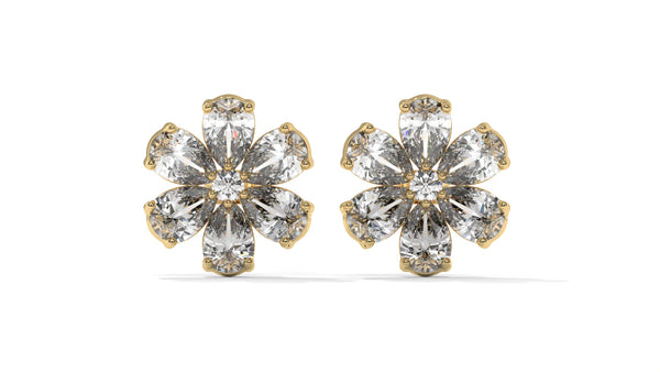 8.14 CTW Diamond Flower Stud Earrings in 14K Yellow Gold - Pear-Shaped Cluster Design