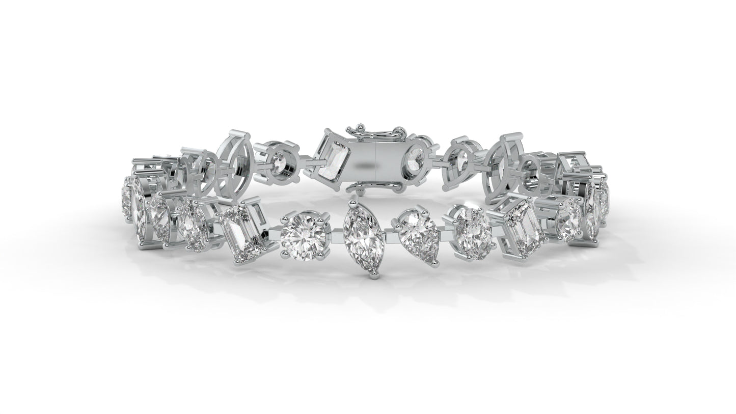 12.50 CTW Mixed Shape Diamond Bracelet in 14K White Gold – Round, Emerald, Oval, Pear & Marquise Cut