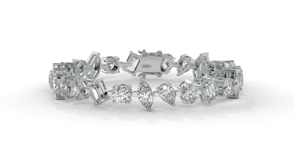 12.50 CTW Mixed Shape Diamond Bracelet in 14K White Gold – Round, Emerald, Oval, Pear & Marquise Cut