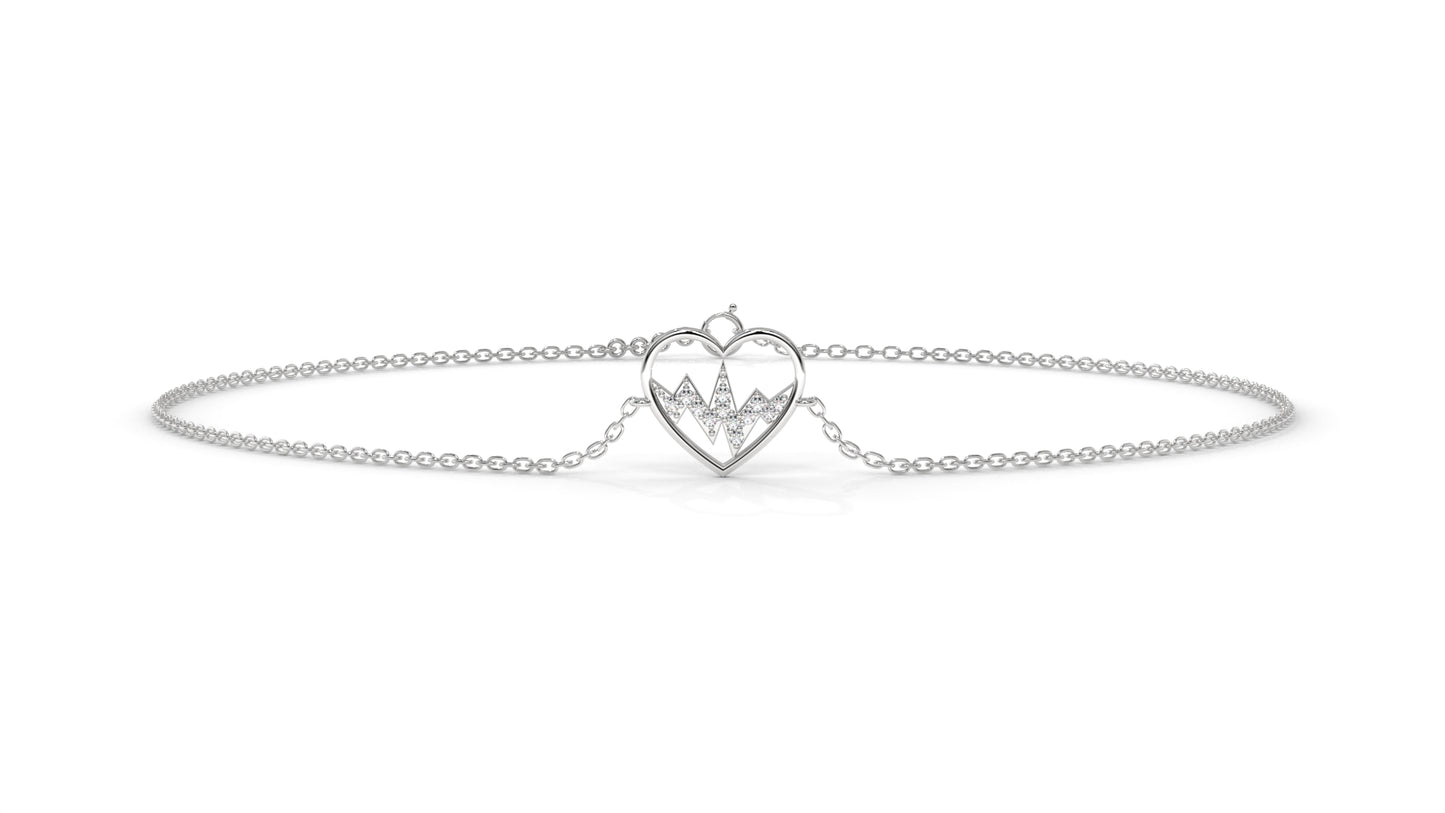 0.11 CTW Diamond Heartbeat Bracelet in 14K White Gold – Heart Outline Design
