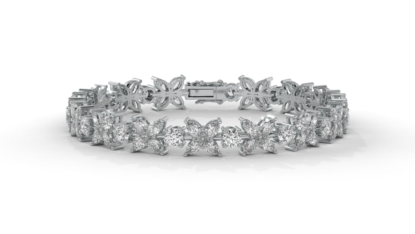 9.74 CTW Diamond Floral Bracelet in 14K White Gold - Elegant Nature-Inspired Design