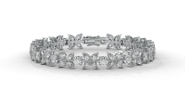 9.74 CTW Diamond Floral Bracelet in 14K White Gold - Elegant Nature-Inspired Design