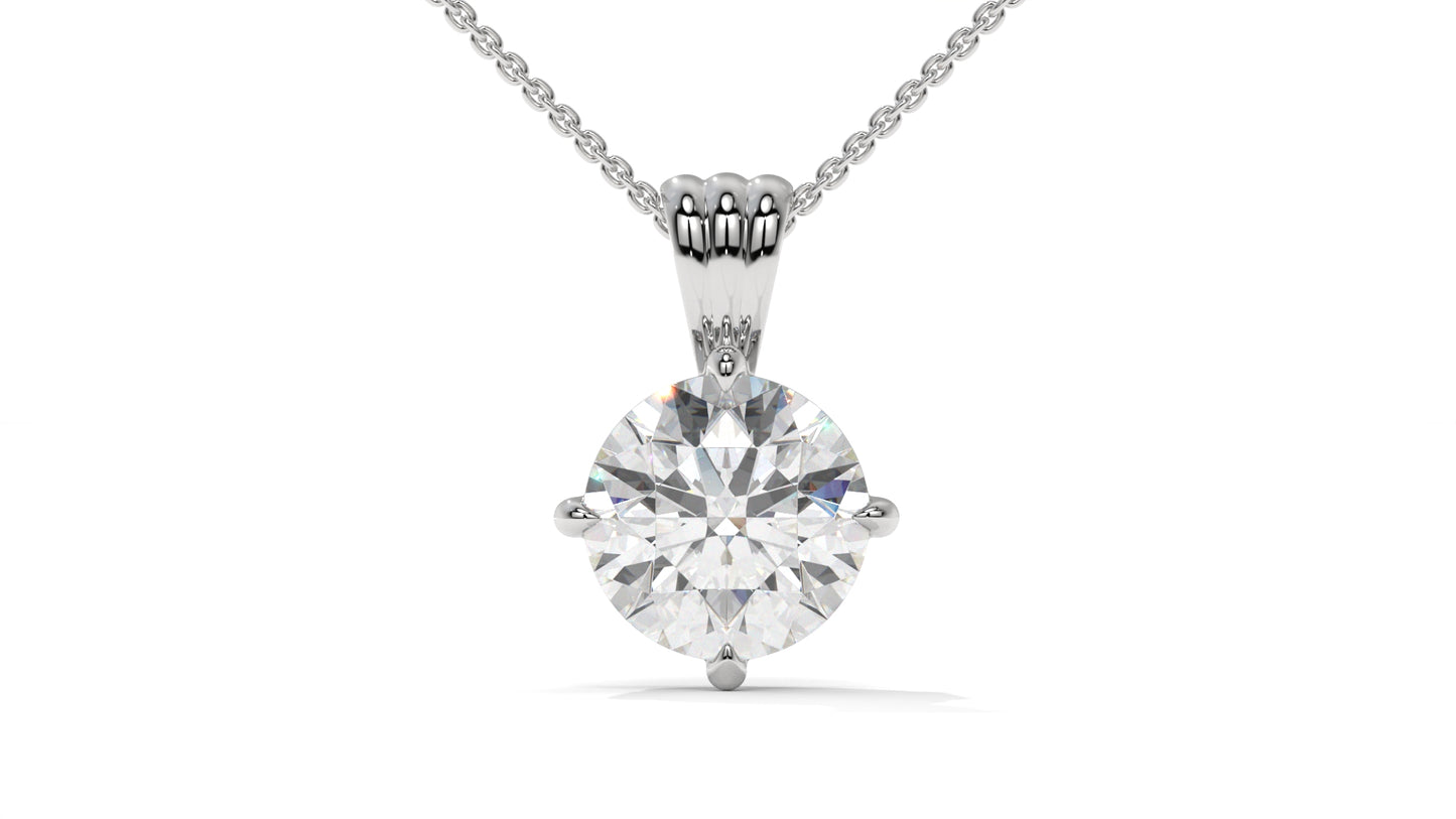 3.00 CTW Round Diamond Four-Prong Solitaire Pendant in 14K White Gold – Secure Claw-Prong Setting