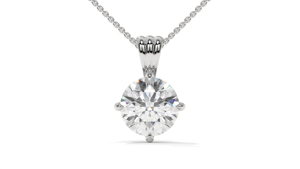 3.00 CTW Round Diamond Four-Prong Solitaire Pendant in 14K White Gold – Secure Claw-Prong Setting