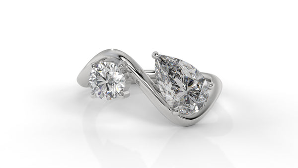 2.21 CTW Toi et Moi Diamond Ring in 14K White Gold with Round and Pear Cut Diamonds