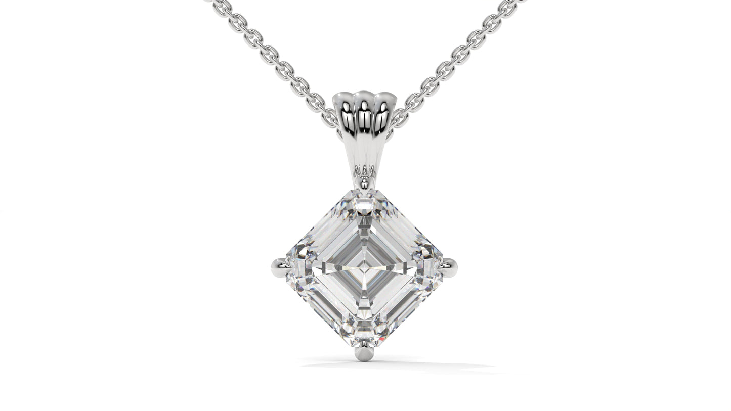 2.00 CTW Asscher-Cut Diamond Solitaire Pendant in 14K White Gold – Secure Claw-Prong Setting