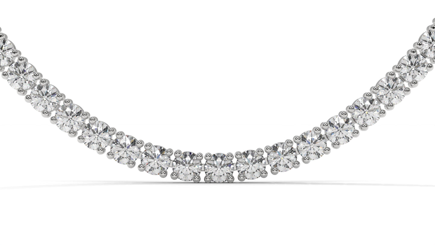 15 CTW Diamond Tennis Necklace in 14K White Gold – Classic Round Cut Single Row In 17 Inch