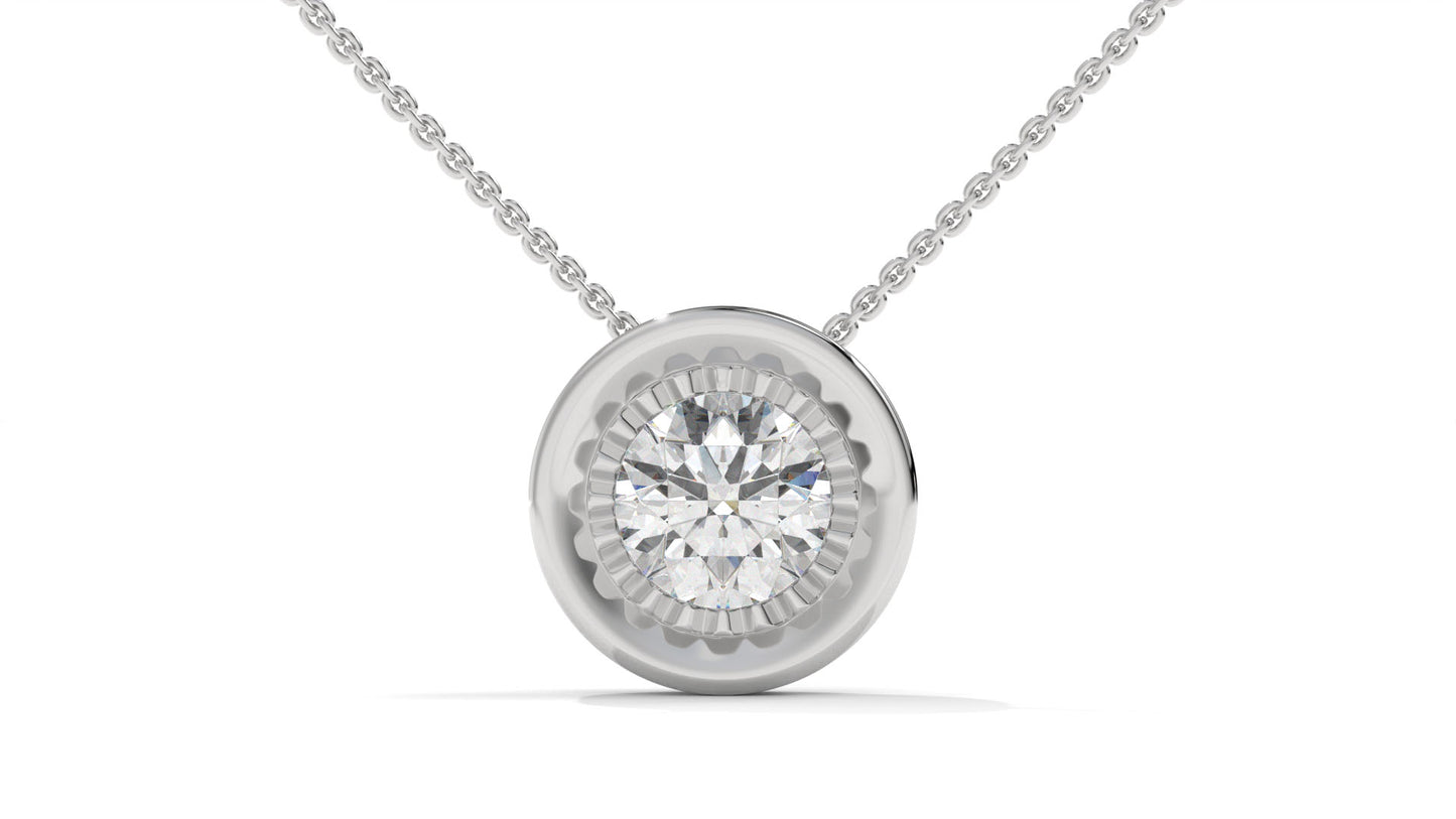 1.00 CTW Round Diamond Bezel-Set Solitaire Pendant in 14K White Gold