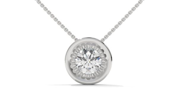 1.00 CTW Round Diamond Bezel-Set Solitaire Pendant in 14K White Gold