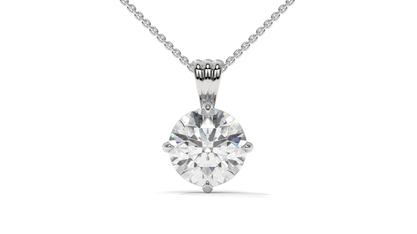 2.50 CTW Round Diamond Four-Prong Solitaire Pendant in 14K White Gold – Secure Claw-Prong Setting