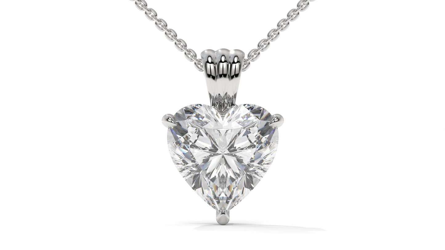 3.00 CTW Heart-Shaped Diamond Solitaire Pendant in 14K White Gold – Secure Claw-Prong Setting