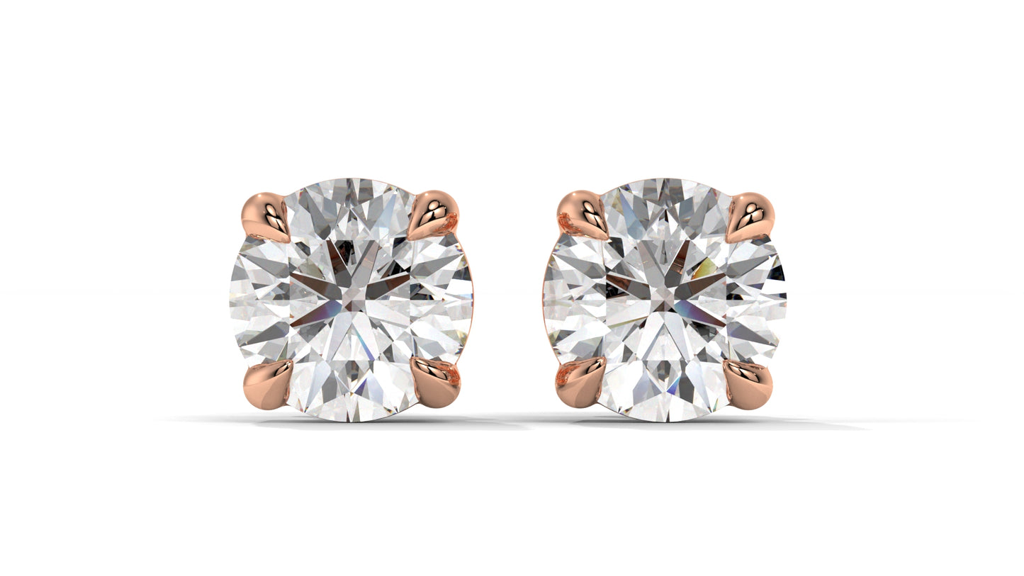 6 CTW Round Diamond Stud Earrings In 14K Rose Gold – Brilliant-Cut Solitaire, Four-Prong Setting