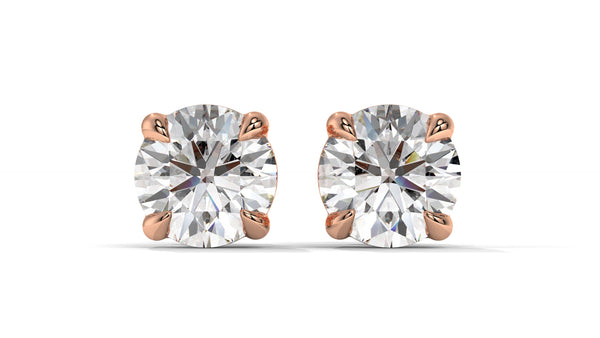 6 CTW Round Diamond Stud Earrings In 14K Rose Gold – Brilliant-Cut Solitaire, Four-Prong Setting