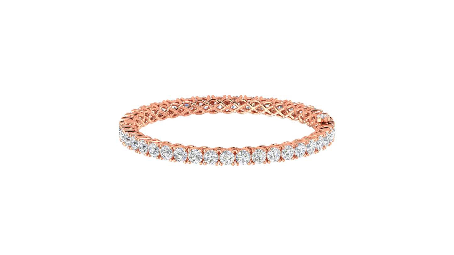 17.32 Ctw Round Cut Diamond Bangle | Lattice Diamond Bangle Set In Luxury 14K Rose Gold