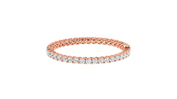 17.32 Ctw Round Cut Diamond Bangle | Lattice Diamond Bangle Set In Luxury 14K Rose Gold