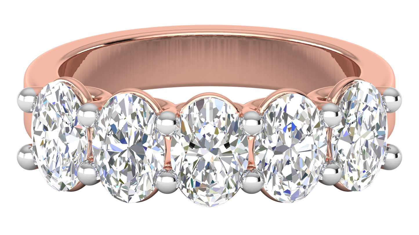 2.50 Ctw Luxurious Oval Cut Five-Stone Wedding Band With U-Shape Prong Setting In 14K Rose Gold
