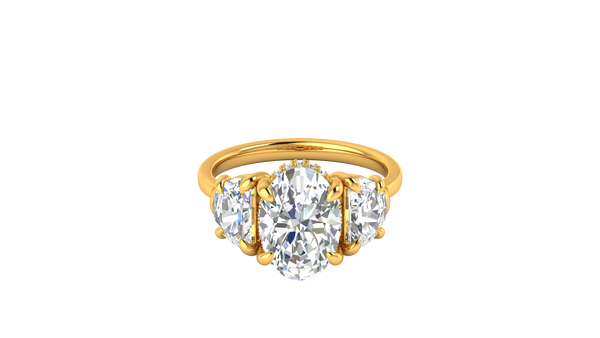 3 Carat Oval Cut Engagement Ring With Half Moon Side Stones In 14K Yellow Gold