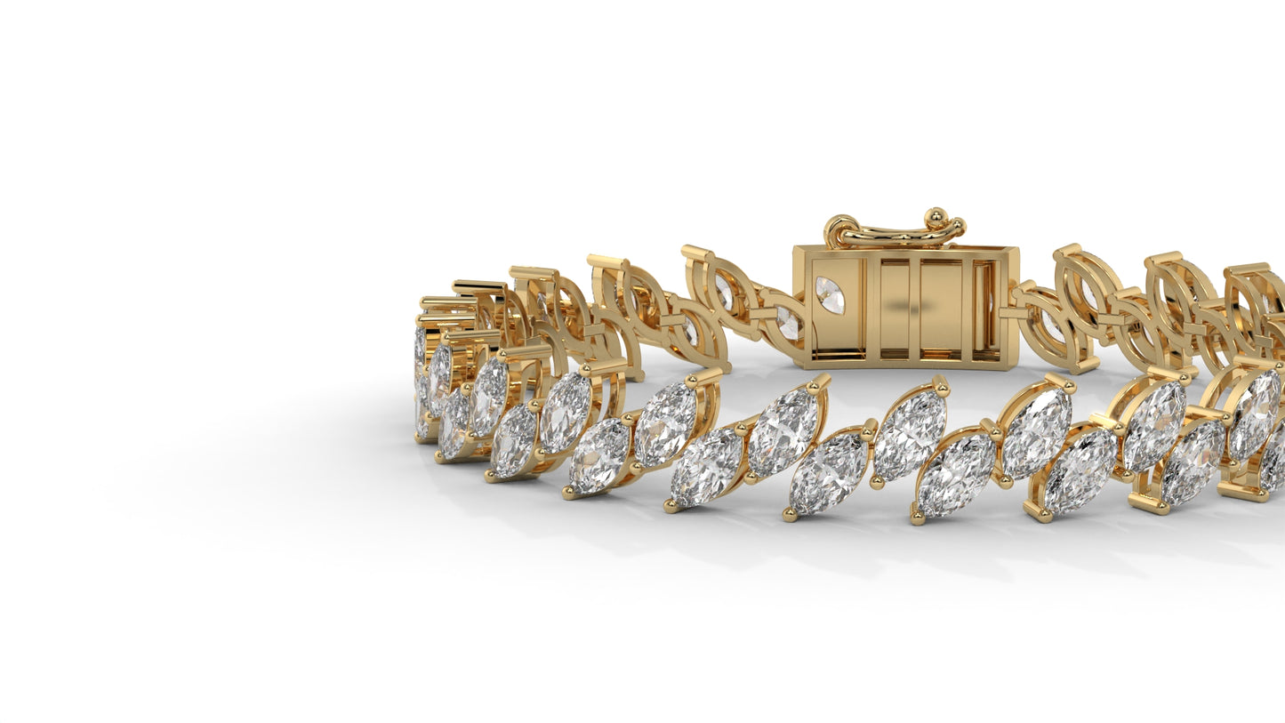 12.50 CTW Marquise Diamond Bracelet in 14K Yellow Gold – Double Row Design