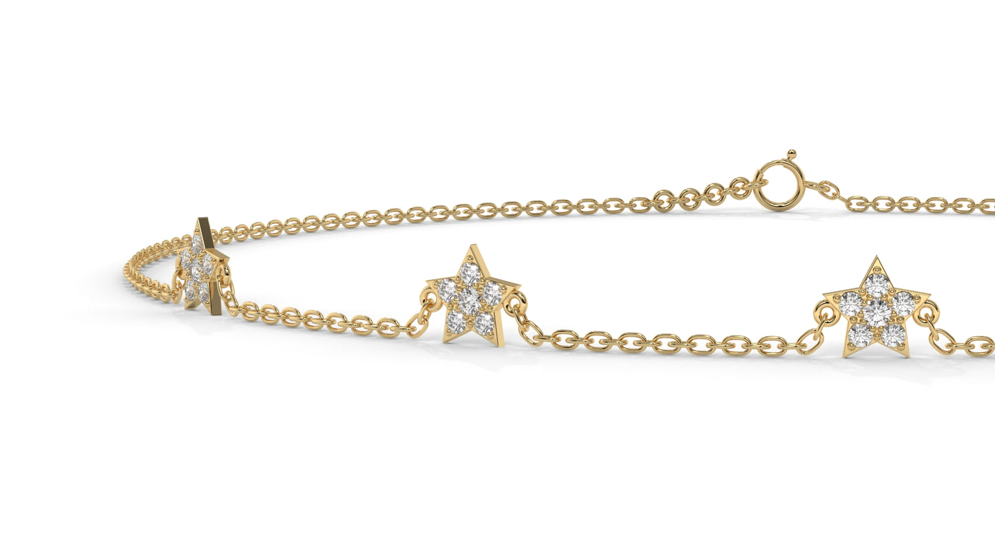 0.75 Ctw Diamond Star Bracelet in 14K Yellow Gold