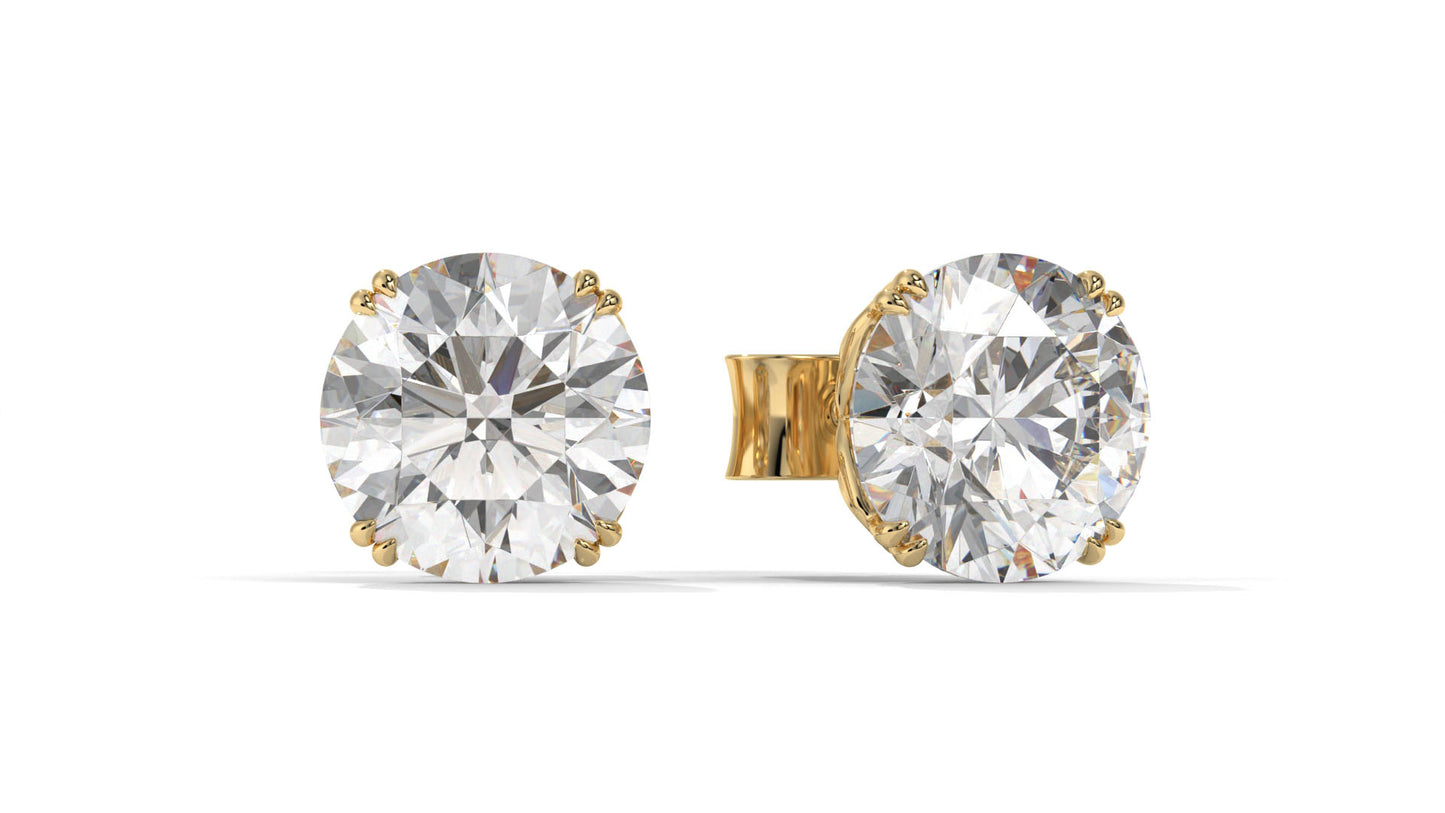 3 CTW Round Diamond Stud Earrings In 14K Yellow Gold – Brilliant-Cut, Four-Prong Filigree Basket, Screw Back