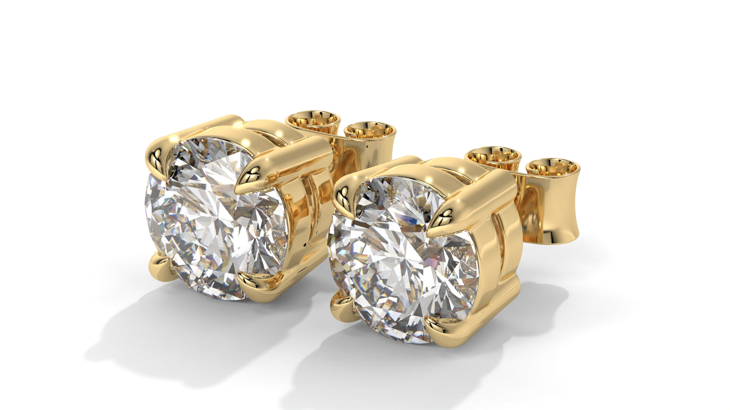 6 CTW Round Diamond Stud Earrings In 14K Yellow Gold – Brilliant-Cut Solitaire, Four-Prong Setting