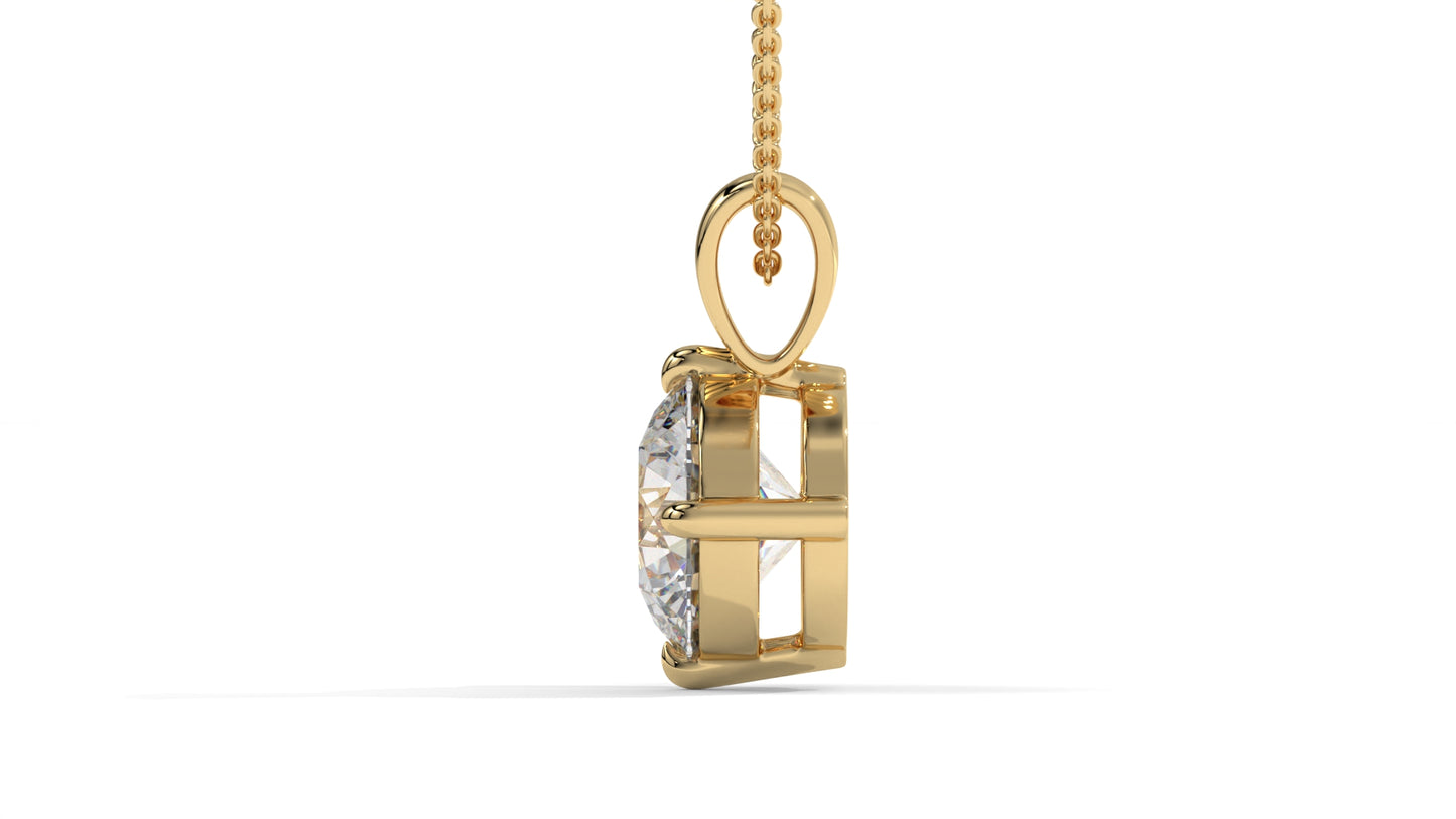 3.00 CTW Round Diamond Four-Prong Solitaire Pendant in 14K Yellow Gold – Secure Claw-Prong Setting