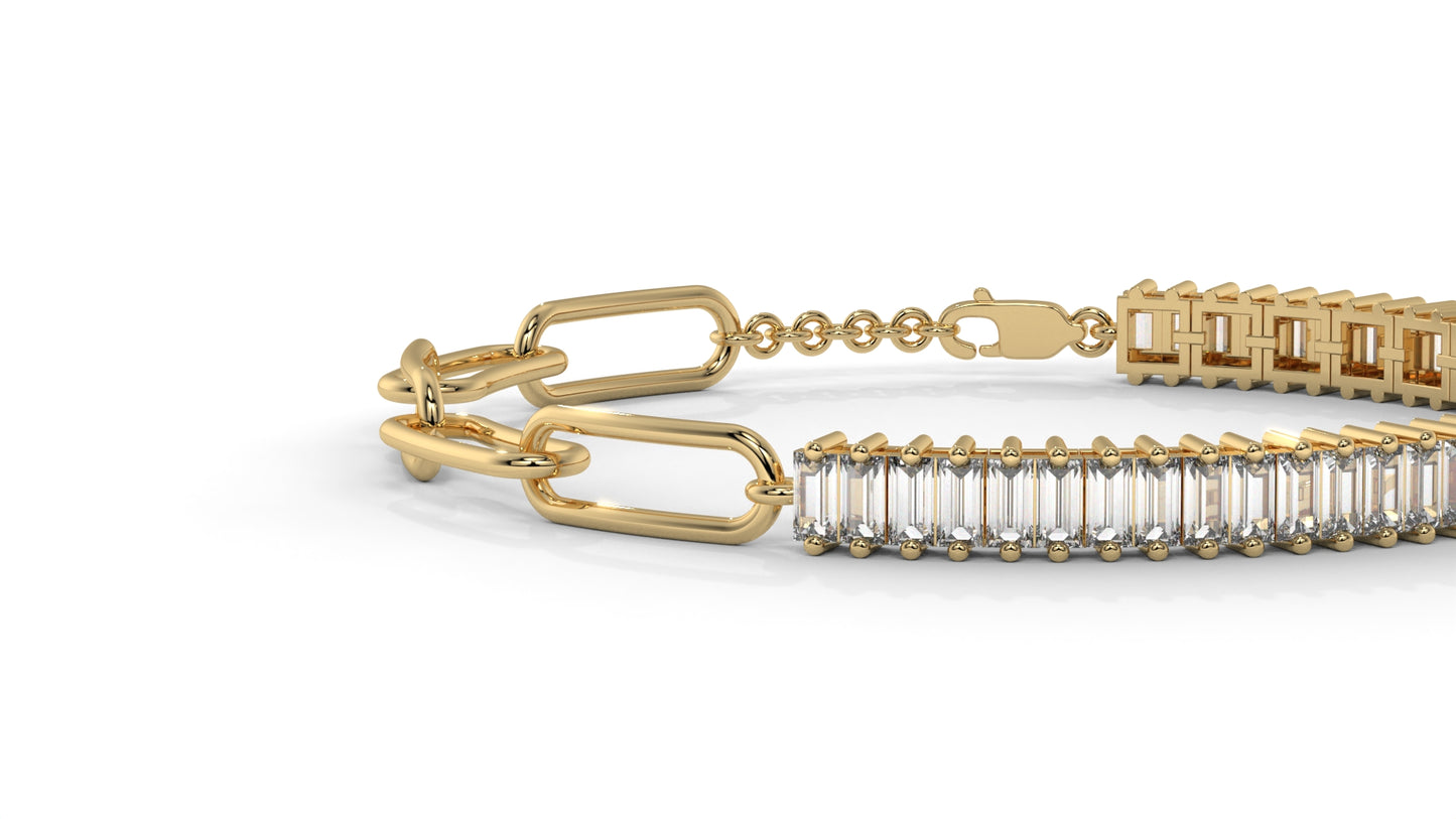 6.44 CTW Straight Baguette Diamond Bracelet in 14K Yellow Gold – Modern Link Design