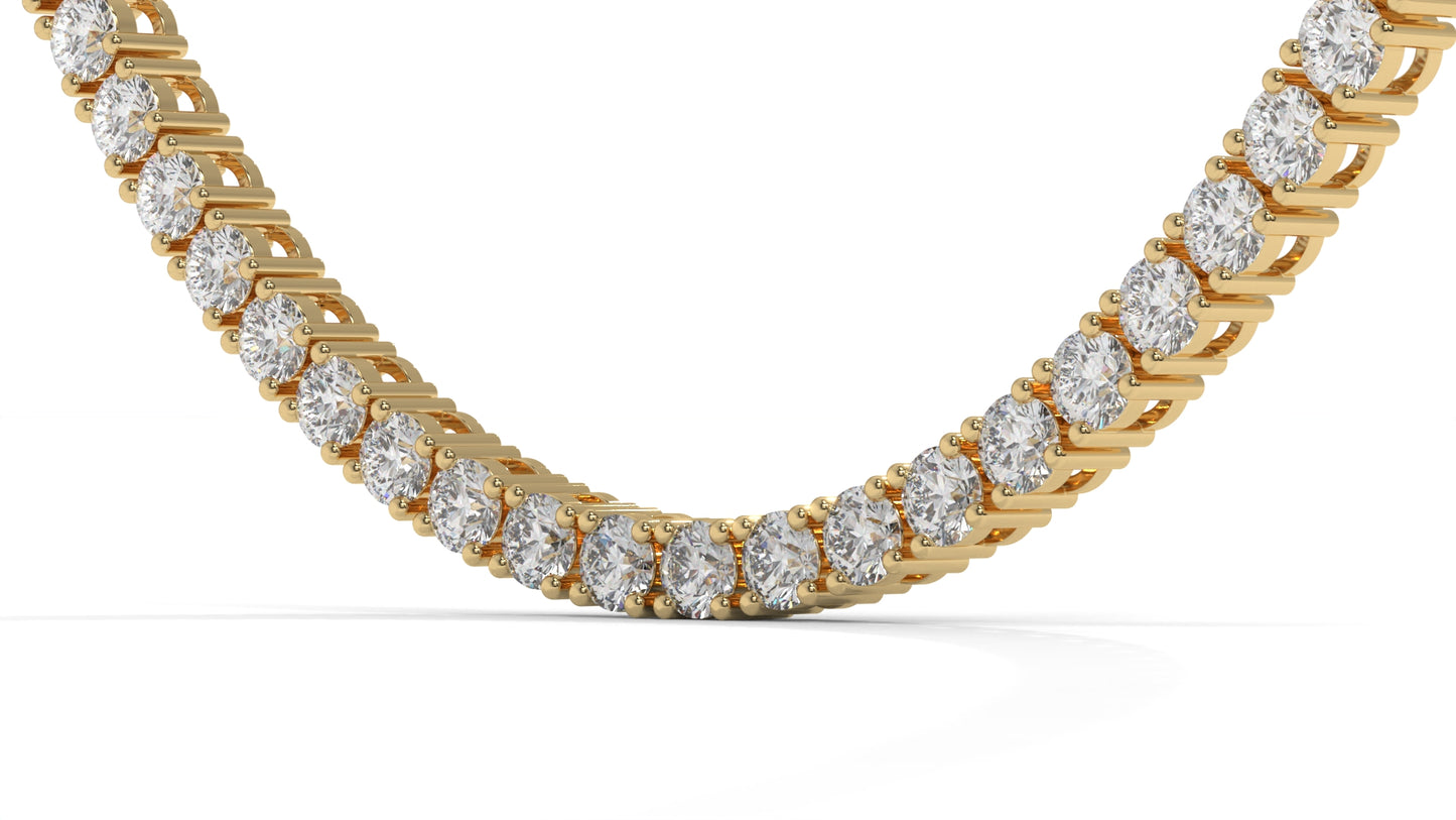 15 CTW Diamond Tennis Necklace in 14K Yellow Gold – Classic Round Cut Single Row In 17 Inch