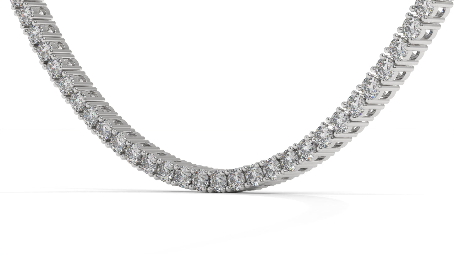 7.50 CTW Diamond Tennis Necklace in 14K White Gold – Classic Round Cut Single Row In 17 Inch