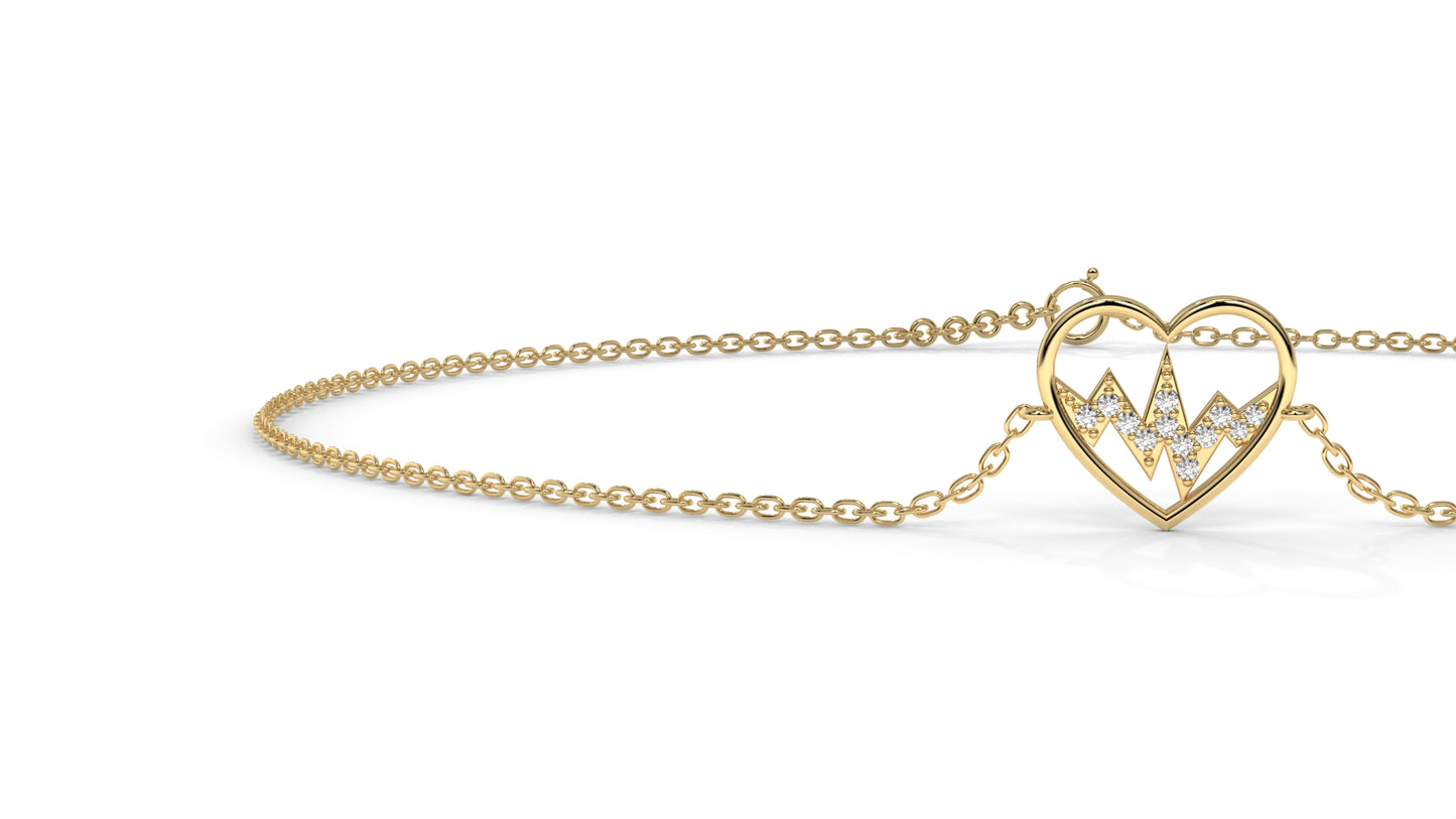 0.11 CTW Diamond Heartbeat Bracelet in 14K Yellow Gold – Heart Outline Design