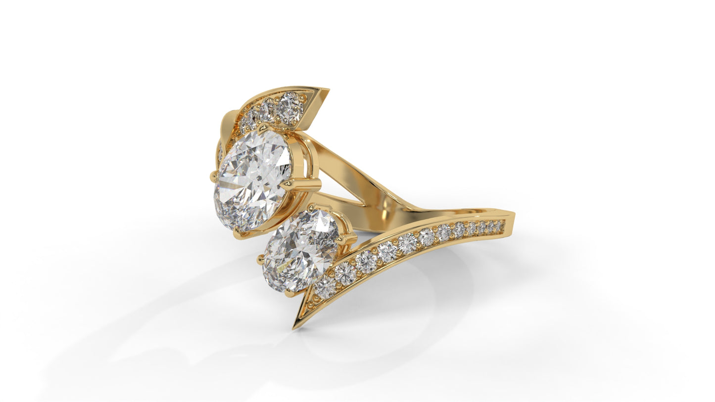 2.07 CTW Toi et Moi Diamond Ring in 14K Yellow Gold with Oval and Round Diamonds
