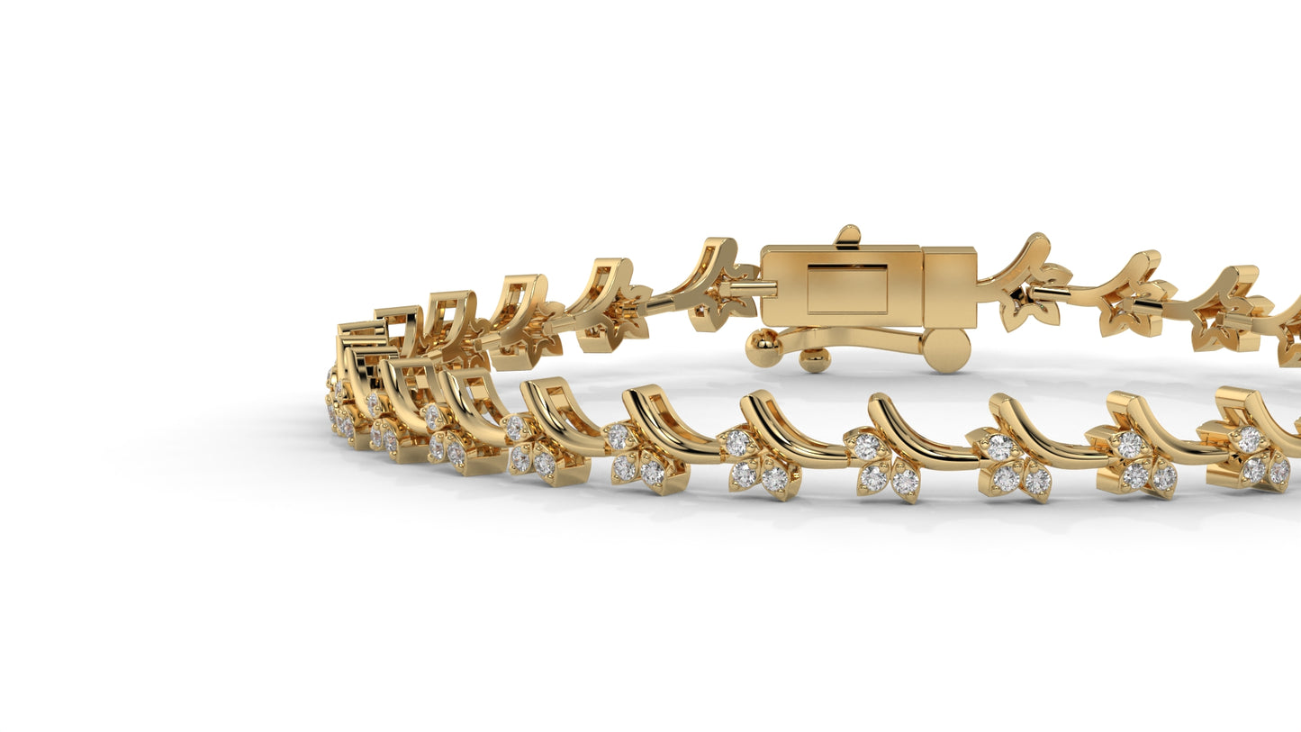 0.72 CTW Round Diamond Bracelet in 14K Yellow Gold – Floral Cluster Design