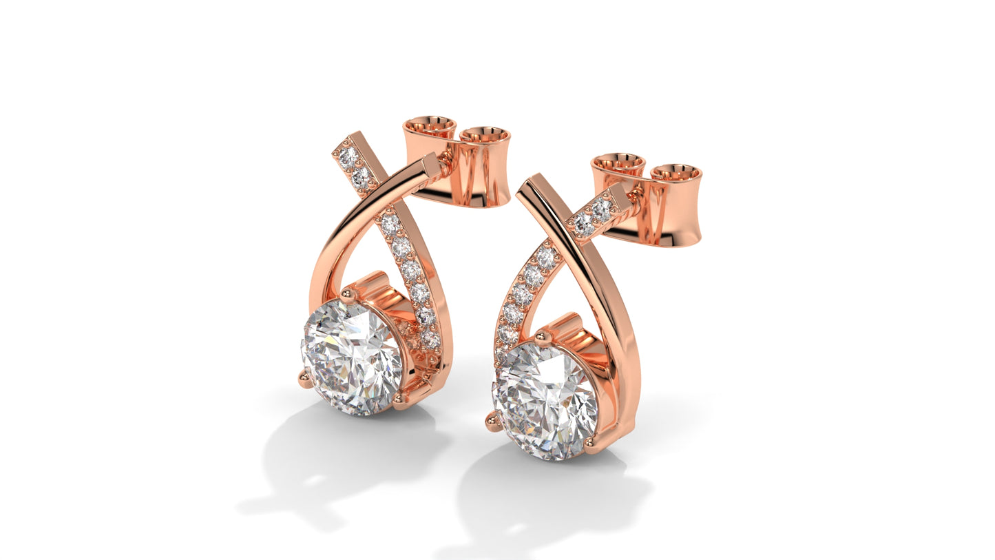 1.08 CTW Round Diamond Modern Drop Earrings in 14K Rose Gold