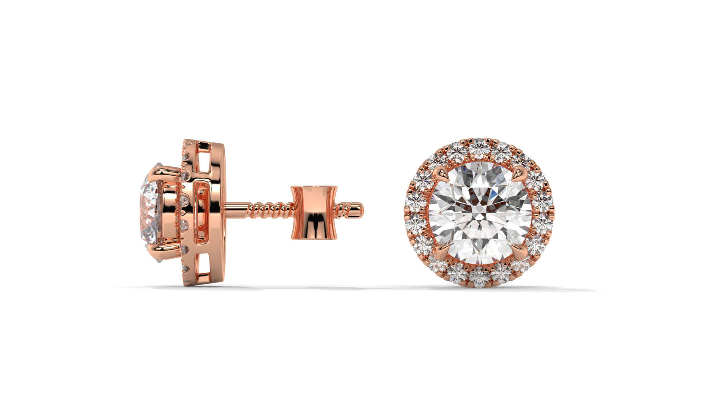 2.29 Ctw Diamond Halo Stud Earrings in 14K Rose Gold - 2 Ct Center Stones with Accent Halo
