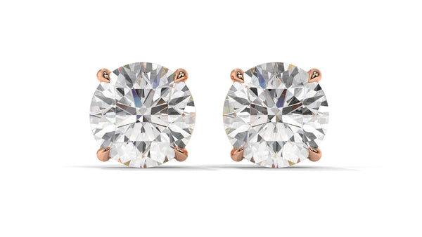 4 CTW Round Diamond Stud Earrings In 14K Rose Gold – Brilliant-Cut, Double-Prong Basket Setting