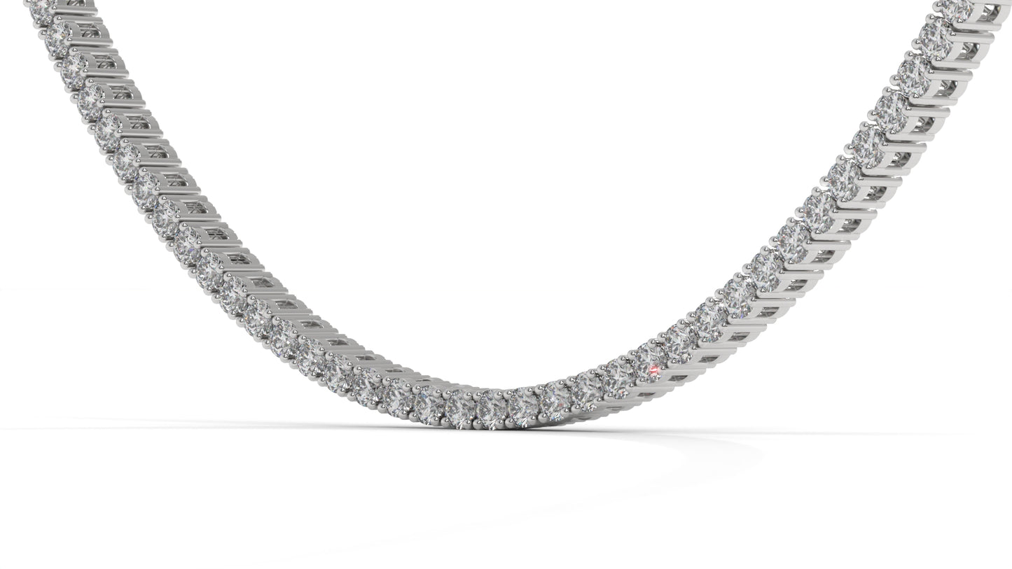 5 CTW Diamond Tennis Necklace in 14K White Gold – Classic Round Cut Single Row In 17 Inch