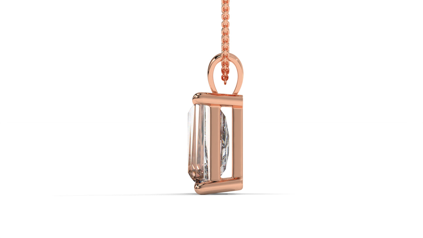 3.00 CTW Tapered Baguette Diamond Solitaire Pendant in 14K Rose Gold – Secure Claw-Prong Setting