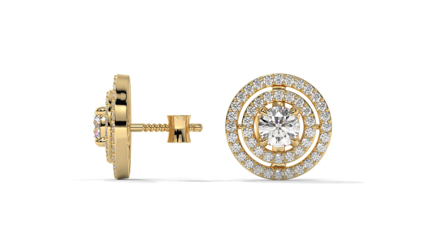 1.92 CTW Round Diamond Double-Halo Stud Earrings in 14K Yellow Gold