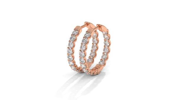 1.56 CTW Round Diamond Hoop Earrings in 14K Rose Gold