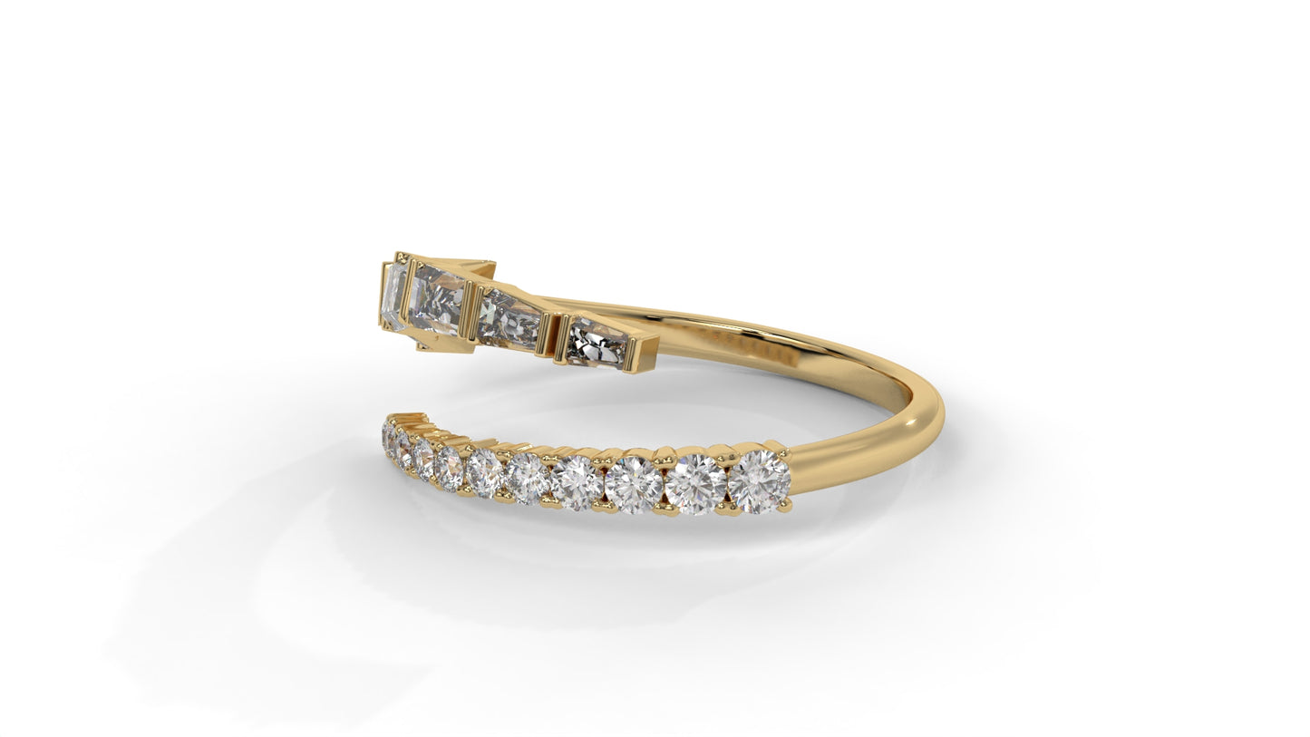 1.50 CTW Round and Tapered Baguette Diamond Ring in 14K Yellow Gold