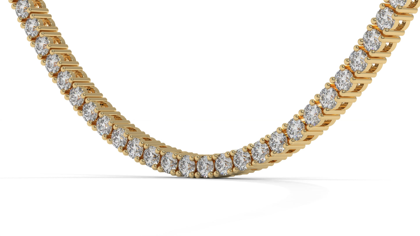 10 CTW Diamond Tennis Necklace in 14K Yellow Gold – Classic Round Cut Single Row In 17 Inch