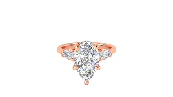 4 Carat Pear Cut Engagement Ring With Pear Shape Side Stones In 14K Rose Gold