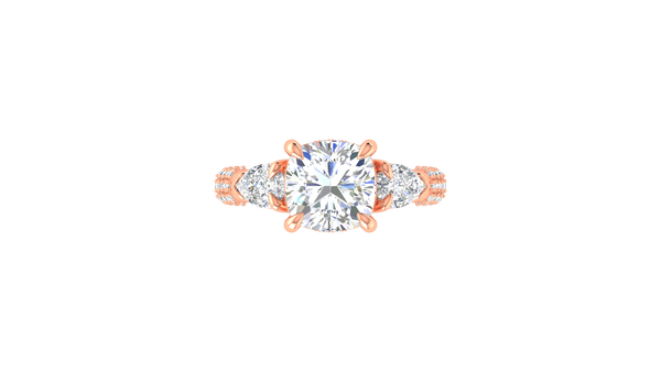 3 Carat Cushion-Cut Engagement Ring With Pear-Shaped Side Stones In 14K Rose Gold