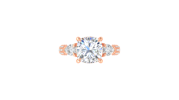 4 Carat Cushion-Cut Engagement Ring With Pear-Shaped Side Stones In 14K Rose Gold