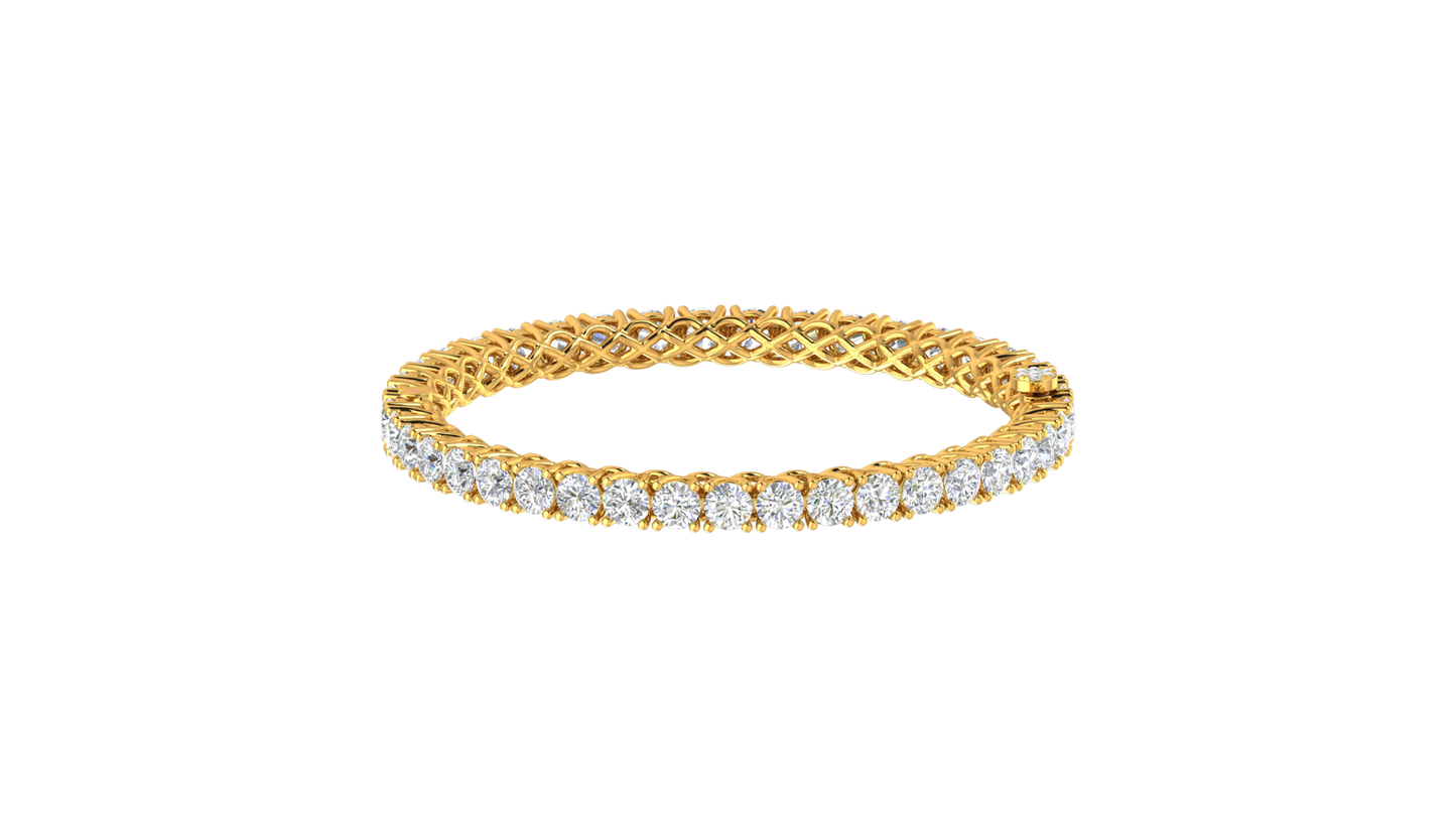 17.32 Ctw Round Cut Diamond Bangle | Lattice Diamond Bangle Set In Luxury 14K Yellow Gold