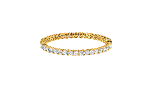 17.32 Ctw Round Cut Diamond Bangle | Lattice Diamond Bangle Set In Luxury 14K Yellow Gold