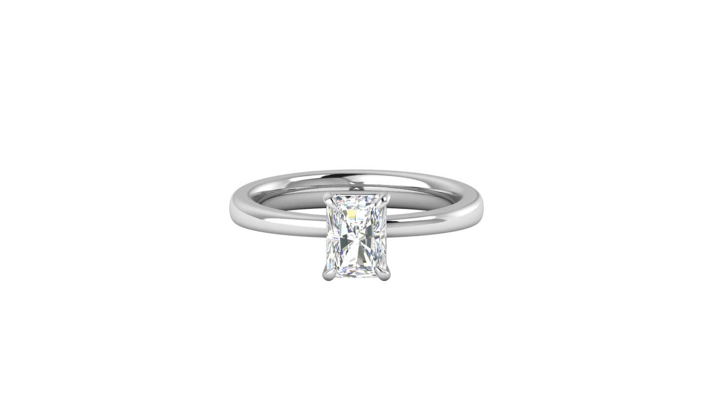 1.00 Ctw Radiant Cut Solitaire Engagement Ring Set In 14K White Gold