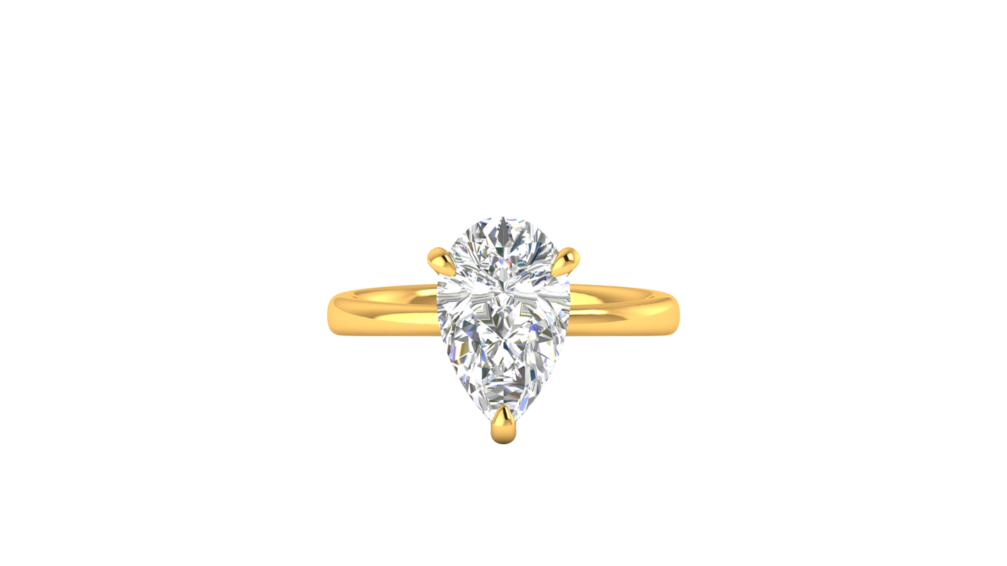3.00 Ctw Pear Cut Solitaire Engagement Ring Set In 14K Yellow Gold